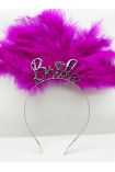 Fuşya Renk Tüylü İthal Gümüş Renk Bride Gelin Tacı 25x20 cm