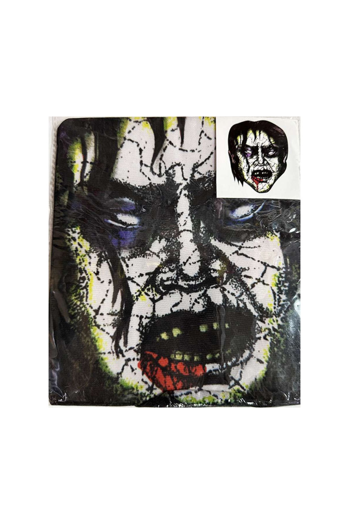 Yüze Yapışan Kafaya Tam Geçmeli Streç Siyah Saçlı Korkunç Maske Bez Maske Model 6-2