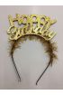 Happy Birthday İtalik Yazılı Altın Renk Metal Doğum Günü Tacı