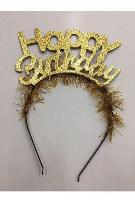 Happy Birthday İtalik Yazılı Altın Renk Metal Doğum Günü Tacı