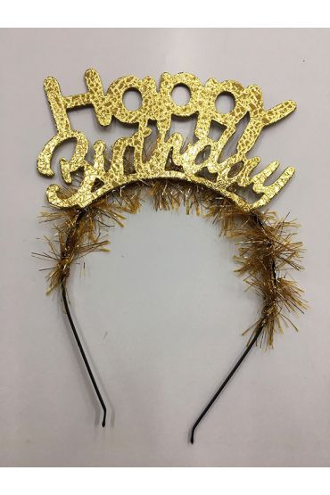 Happy Birthday İtalik Yazılı Altın Renk Metal Doğum Günü Tacı