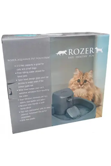 Rozer Aqusafe Otomatik Kedi Köpek Su Pınarı Su Çeşmesi Ultra Sessiz 2,5 Lt Su Şelalesi Kedi Pınarı XWWAS01MG-EU