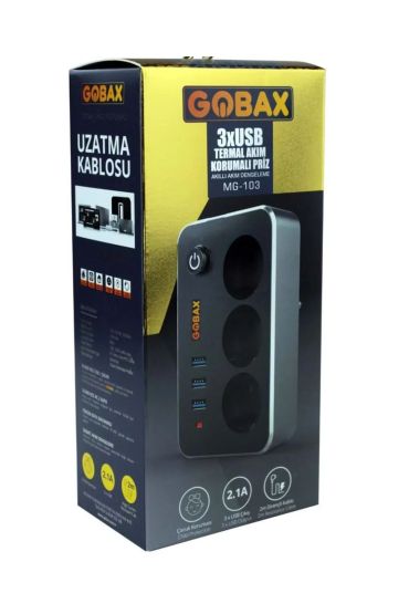 GOBAX Mg-103 3xusb 2.1a 3x Priz Anahtarli Termal Akim Korumali Priz 2m Kablo