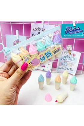 Külah Dondurma Tasarımlı Fosforlu 6'lı Kalem