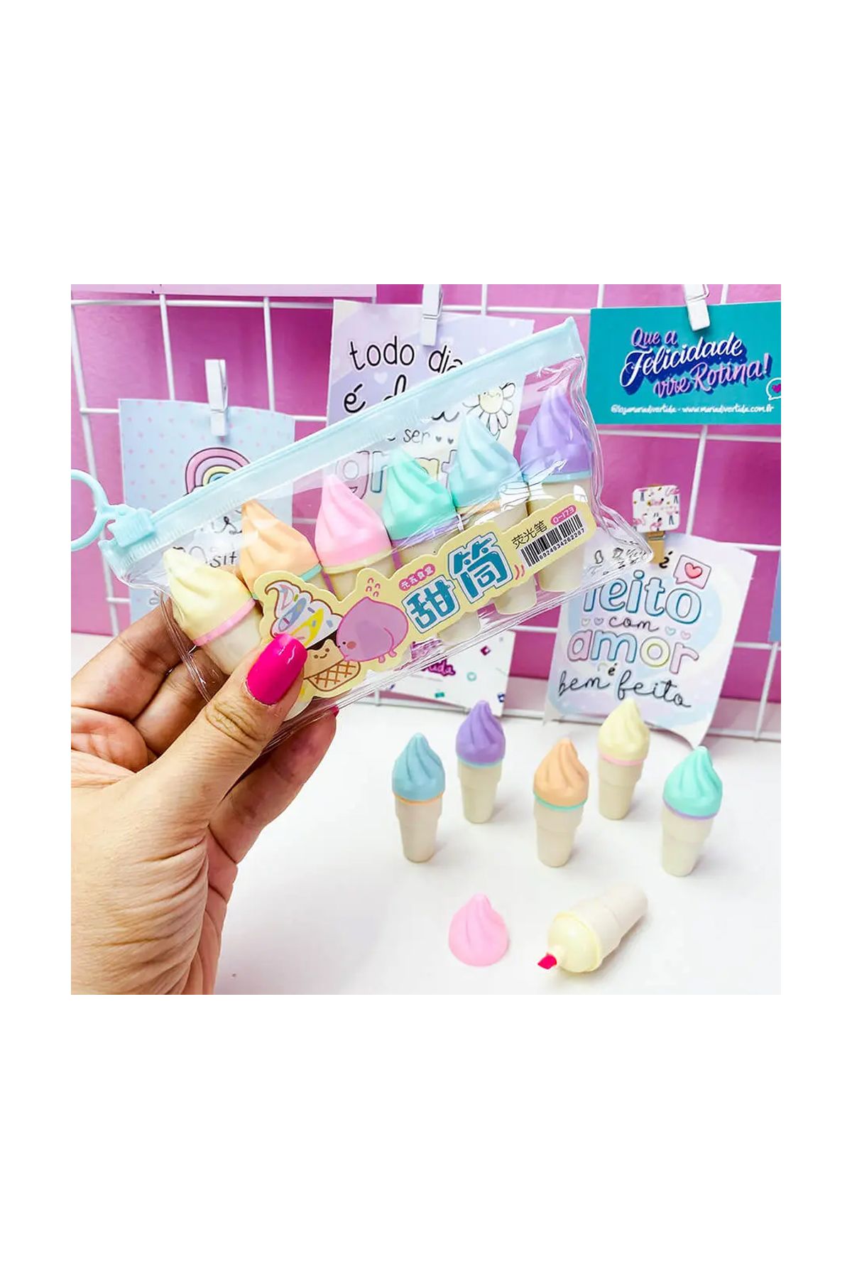 Külah Dondurma Tasarımlı Fosforlu 6'lı Kalem