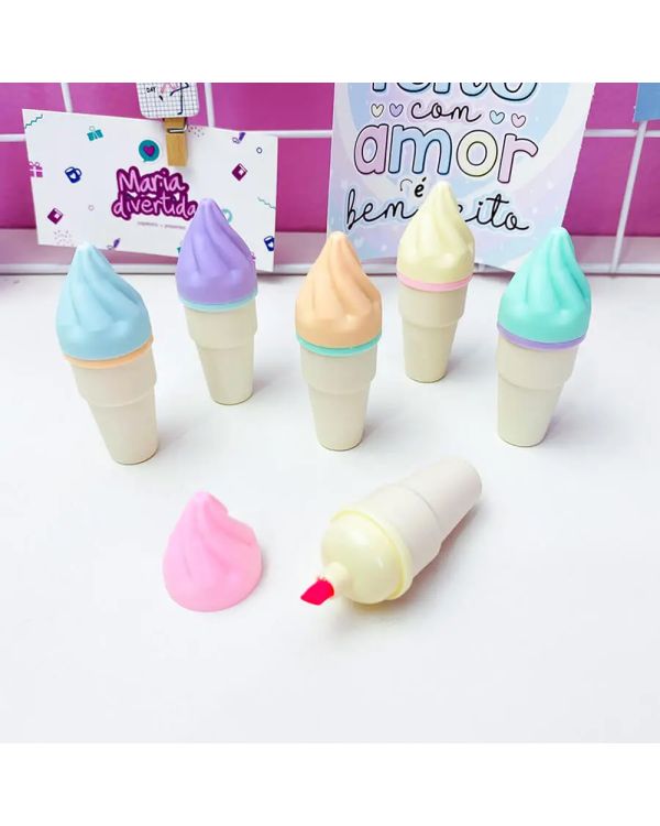 Külah Dondurma Tasarımlı Fosforlu 6'lı Kalem