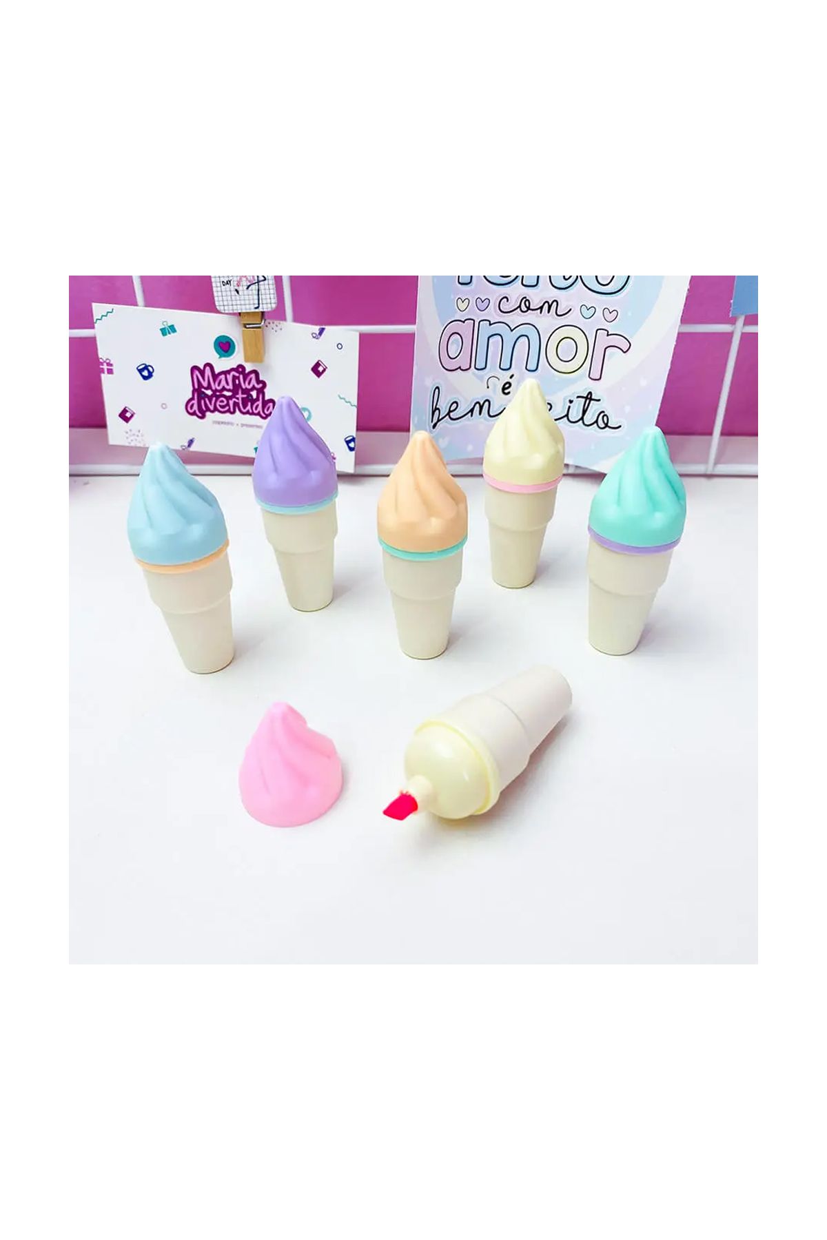 Külah Dondurma Tasarımlı Fosforlu 6'lı Kalem