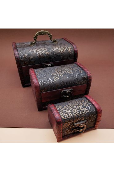 3'lü Ahşap Deri sandık Kutusu