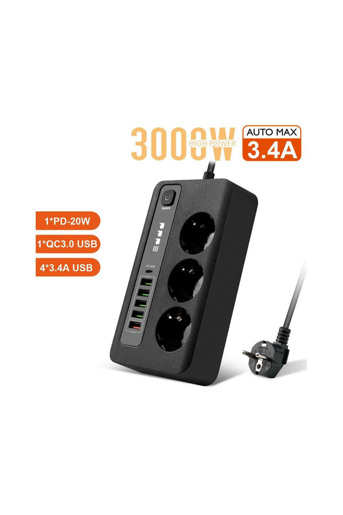 Akıllı Priz 6 lı Hızlı Şarj QC3.0 USB Port PD 38W BKL04EU
