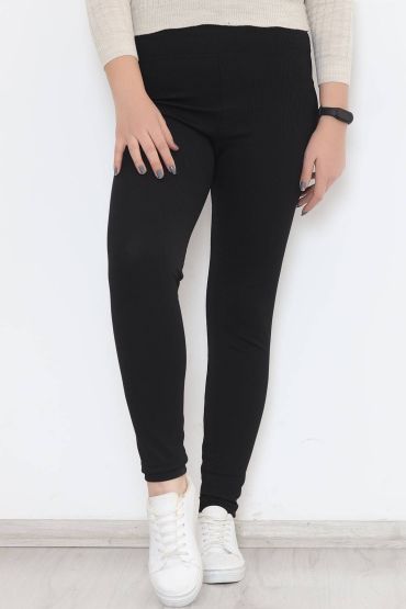 Büyük beden Siyah Fitilli Tayt