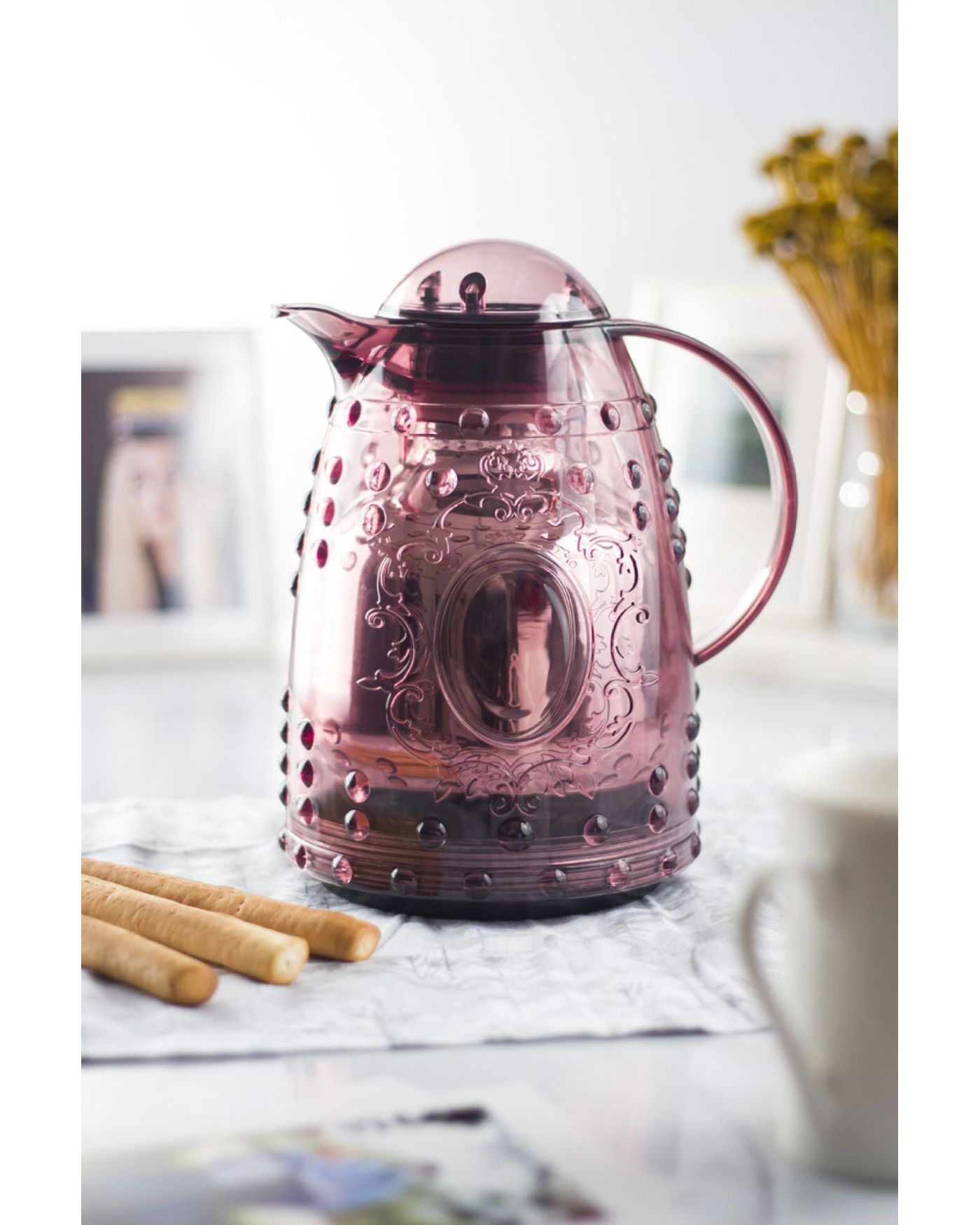 1 Lt Isı Yalıtımlı Çay ve Soğuk Su Termosu Mürdüm (12 Saat Sıcak Tutar& İçi Camdır)