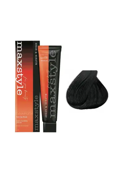 Maxstyle Argan Keratin Saç Boyası 1.0 Siyah  x 2 Adet + Sıvı oksidan 2 Adet