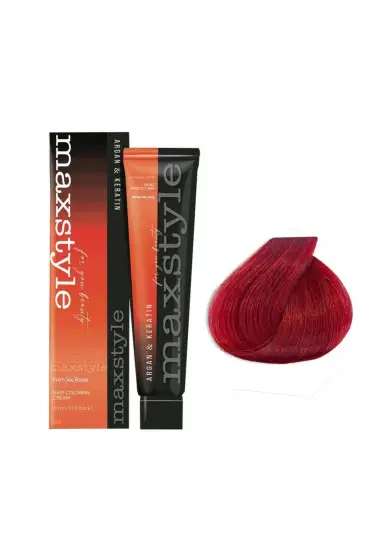 Maxstyle Argan Keratin Saç Boyası 66.46 Çilek Kızılı  x 3 Adet + Sıvı oksidan 3 Adet