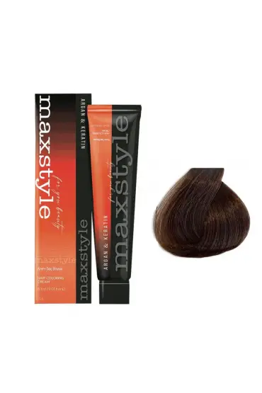 Maxstyle Argan Keratin Saç Boyası 7.85 Fındık Kabuğu  x 3 Adet + Sıvı oksidan 3 Adet