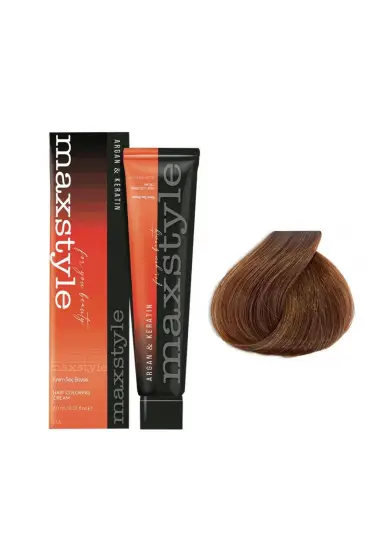 Maxstyle Argan Keratin Saç Boyası 6.34 Koyu Karamel  x 4 Adet + Sıvı oksidan 4 Adet