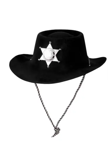 Siyah Renk Plastik Üzeri Kadife Kaplama Çocuk Kovboy Şapkası  