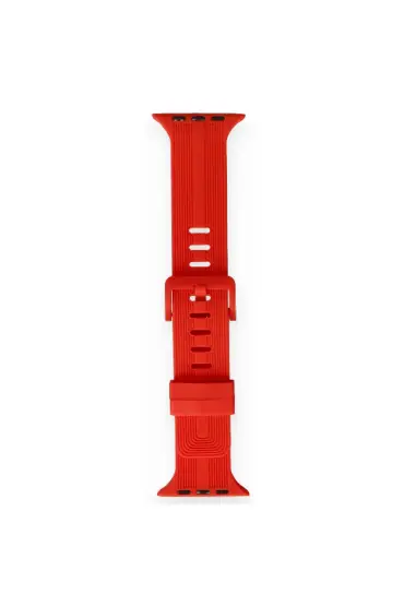  Apple Watch 44mm Kr408 Çizgili Silikon Kordon - Ürün Rengi : Kırmızı
