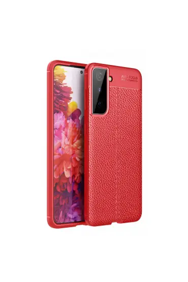  Samsung Galaxy S21 Plus Kılıf Focus Derili Silikon - Ürün Rengi : Kırmızı