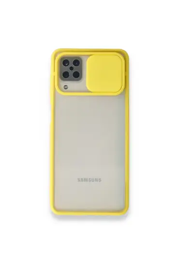  Samsung Galaxy A12 Kılıf Palm Buzlu Kamera Sürgülü Silikon - Ürün Rengi : Sarı