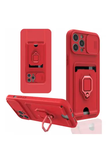  İphone 12 Pro Max Kılıf Zuma Kartvizitli Yüzüklü Silikon - Ürün Rengi : Kırmızı