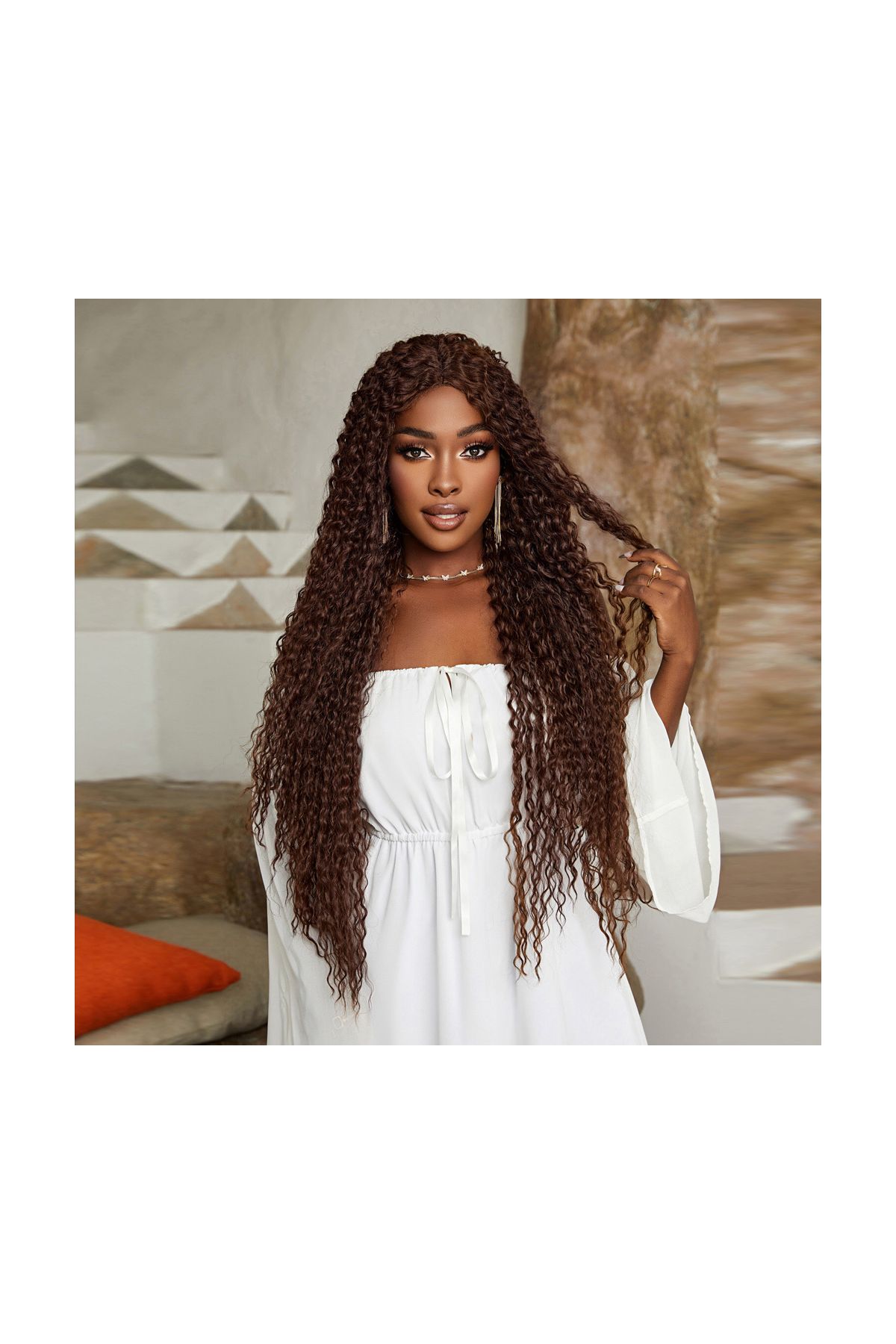 201 Afro Dalga Fiber Sentetik Tül Peruk / Açık Kahve