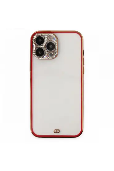  İphone 13 Pro Max Kılıf Liva Taşlı Silikon - Ürün Rengi : Kırmızı