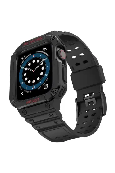  Apple Watch 44mm Kr401 Silikon Kordon - Ürün Rengi : Siyah-Kırmızı