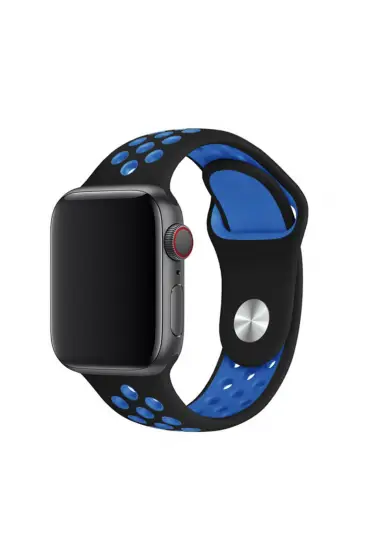 Apple Watch 41mm Spor Delikli Kordon - Ürün Rengi : Siyah-Koyu Pembe