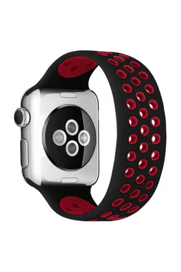  Apple Watch 40mm Ayarlı Delikli Silikon Kordon - Ürün Rengi : Kırmızı-Siyah