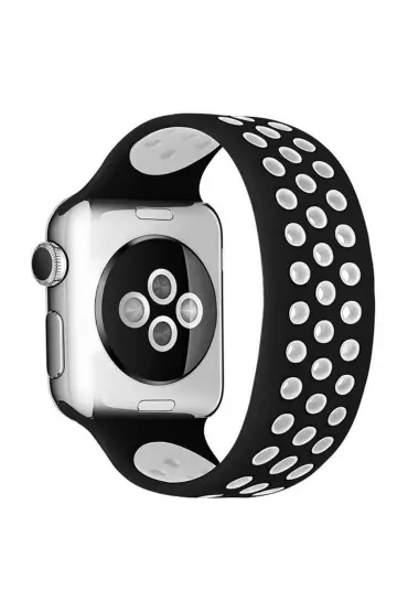  Apple Watch 41mm Ayarlı Delikli Silikon Kordon - Ürün Rengi : Gri-Siyah