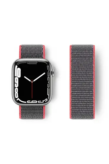  Apple Watch 38mm Hasırlı Cırtcırtlı Kordon - Ürün Rengi : Pembe-Gri