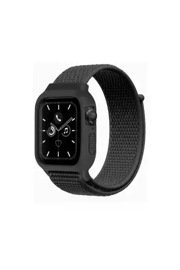  Apple Watch 38mm Hasırlı Cırtcırtlı Kasalı Kordon - Ürün Rengi : Siyah