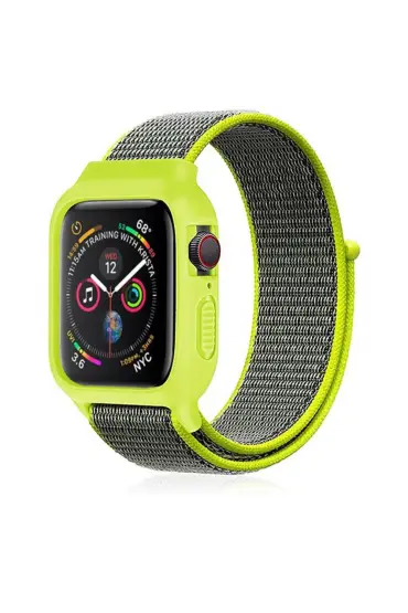  Apple Watch 38mm Hasırlı Cırtcırtlı Kasalı Kordon - Ürün Rengi : Turkuaz