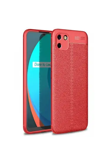  Realme C11 Kılıf Focus Derili Silikon - Ürün Rengi : Kırmızı