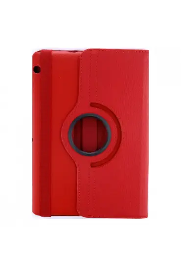  Huawei Mediapad T3 10 / 9.6 Kılıf 360 Tablet Deri Kılıf - Ürün Rengi : Kırmızı