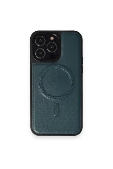  İphone 13 Pro Kılıf Ozzi Magsafe Deri Kapak - Ürün Rengi : Koyu Yeşil