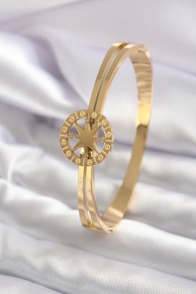   316L Çelik Gold Renk Kutup Yıldızı Model Zirkon Taş Detay Kadın Kelepçe