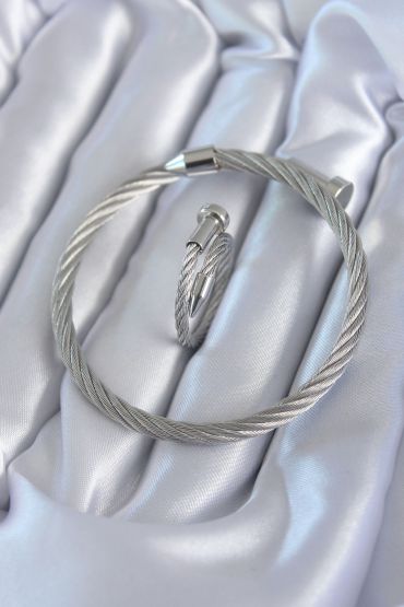   316L Çelik Gümüş Renk Sarmal Model Erkek Bileklik Yüzük Kombini