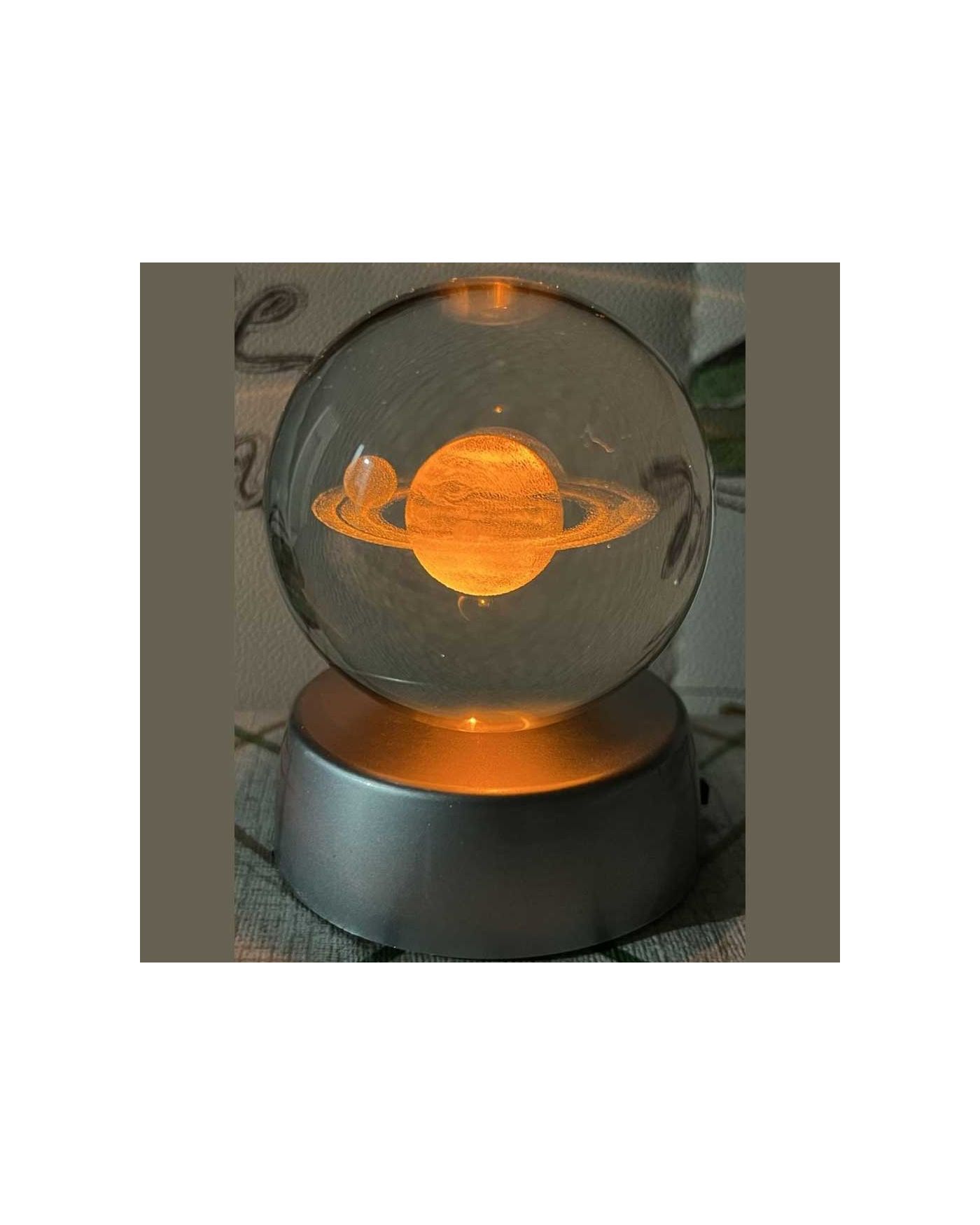 Plastik Altlıklı Satürn Işıklı Cam Küre 6 Cm MZ4-2357