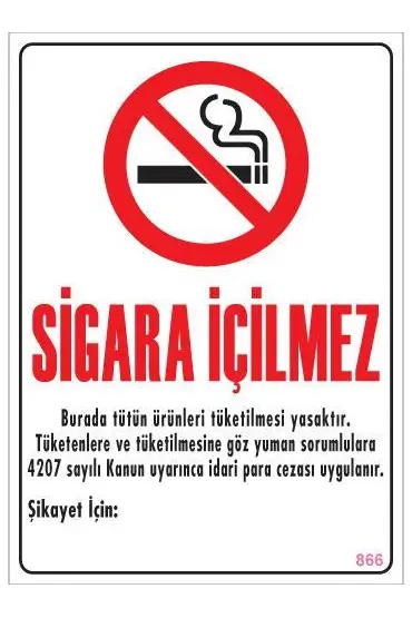  202 Sigara İçilmez Uyarı Levhası 25x35 KOD:866