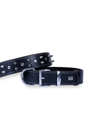  205  Çivili Deri Köpek Boyun Tasması 4x57-65 cm Siyah