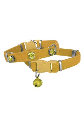  205  Kadife Kedi Boyun Tasması Taşlı 20-32 cm Sarı