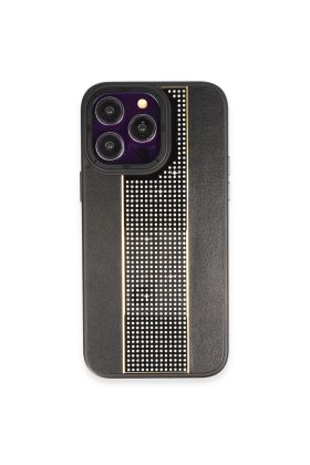  942 Hdd İphone 14 Pro Max Kılıf Hbc-160 Almera Taşlı Kapak - Ürün Rengi : Siyah