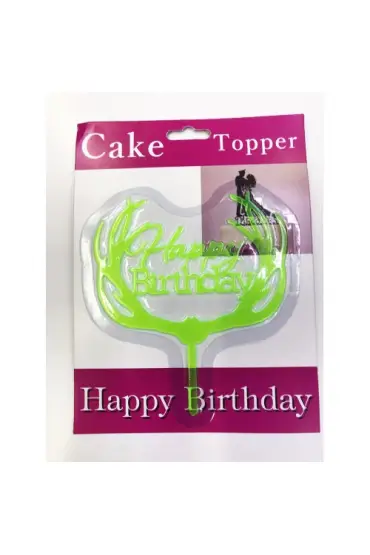  Happy Birthday Yazılı Yeşil Dallı Pasta Kek Çubuğu