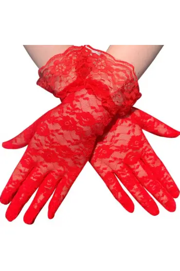  Kırmızı Dantelli Eldiven Yetişkin