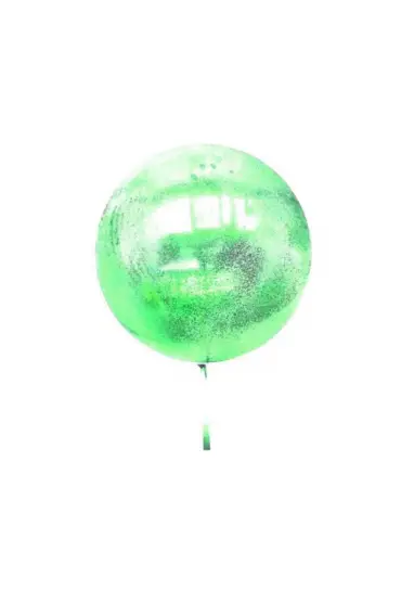  Yeşil Simli Yuvarlak Şeffaf Balon 24 İnç