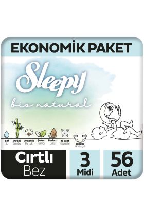  193  Bio Natural Bebek Bezi  3 Beden 4-9 Kg 56 Adet