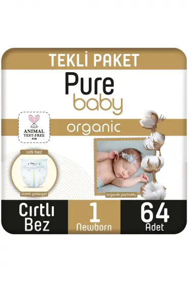  193  Pure  Organik Bebek Bezi  1 Beden 2-5 Kg 64 Adet