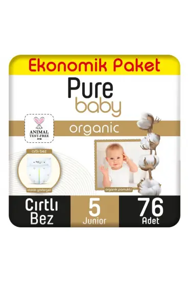  193  Pure  Organik Bebek Bezi 4lü  5 Beden 11-20 Kg 76 Adet