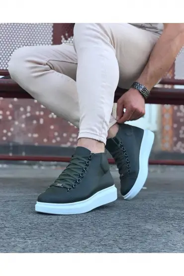  946  Haki Bağcıklı Sneakers  Yarım Bilek Bot